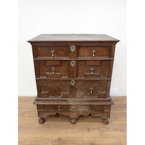 466 - An early 18th Century oak Chest on Stand with moulded drawer fronts, fitted two short and two long d... 