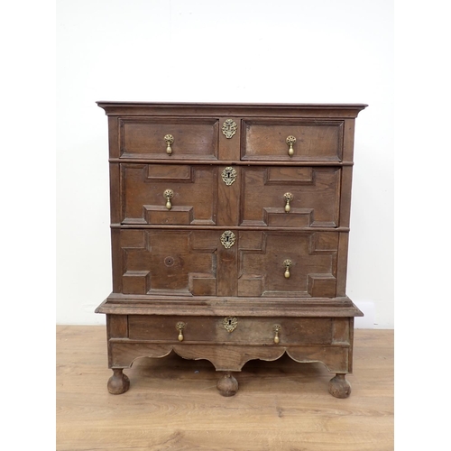 466 - An early 18th Century oak Chest on Stand with moulded drawer fronts, fitted two short and two long d... 