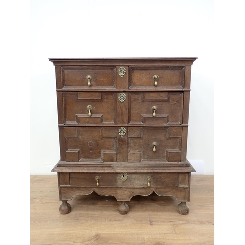 466 - An early 18th Century oak Chest on Stand with moulded drawer fronts, fitted two short and two long d... 