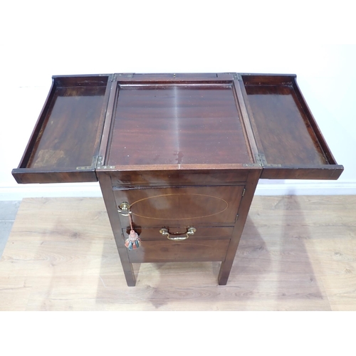 469 - A Georgian mahogany enclosed Washstand with folding top fitted cupboard and drawer on squared suppor... 