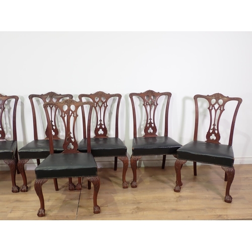 482 - A 19th Century set of seven carved mahogany Dining Chairs, the shaped top rails of pierced splats ab... 