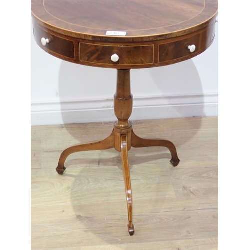 483 - A 19th Century inlaid mahogany Drum Table, the boxwood strung crossbanded circular top above four fr... 