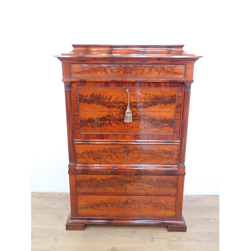 495 - A 19th Century mahogany Secretaire A Abbatant with caddy top above fall front enclosing six small dr... 