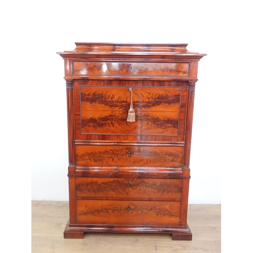 495 - A 19th Century mahogany Secretaire A Abbatant with caddy top above fall front enclosing six small dr... 