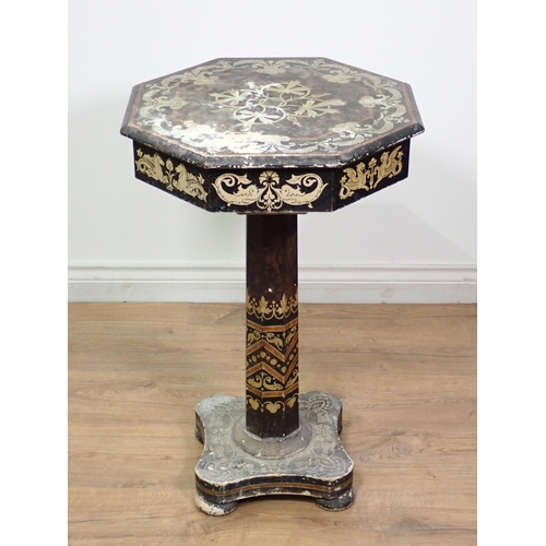 508 - A 19th Century Penwork type octagonal Work Table with hinged top and having designs of masks, flower... 