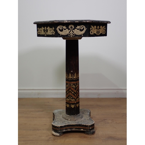 508 - A 19th Century Penwork type octagonal Work Table with hinged top and having designs of masks, flower... 