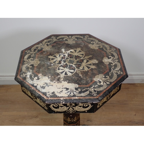 508 - A 19th Century Penwork type octagonal Work Table with hinged top and having designs of masks, flower... 