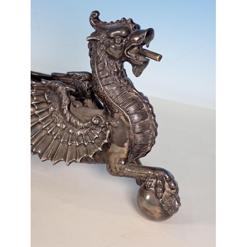 51 - A plated  military mess Table Lighter in the form of a dragon by Walker & Hall (stamped WH and Walke... 