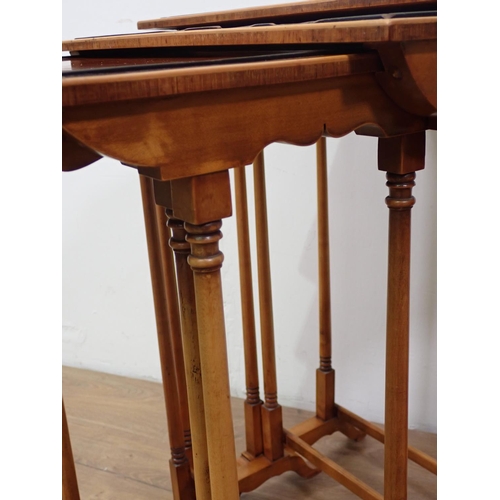 529 - A quartetto of Edwardian satinwood tables with turned uprights and shaped supports, 1ft 10in to 1ft ... 