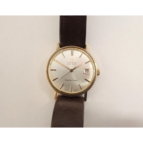 61 - A gentleman's 1970's Tissot Visodate Seastar Seven Wristwatch, the silvered dial with hourly baton m... 