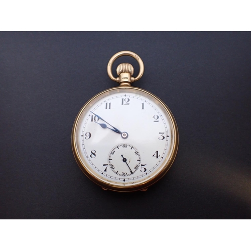 66 - A 9ct gold open faced Pocket Watch, the white enamel dial with Arabic numerals and subsidiary dial i... 