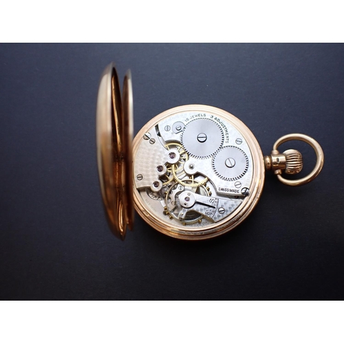 66 - A 9ct gold open faced Pocket Watch, the white enamel dial with Arabic numerals and subsidiary dial i... 