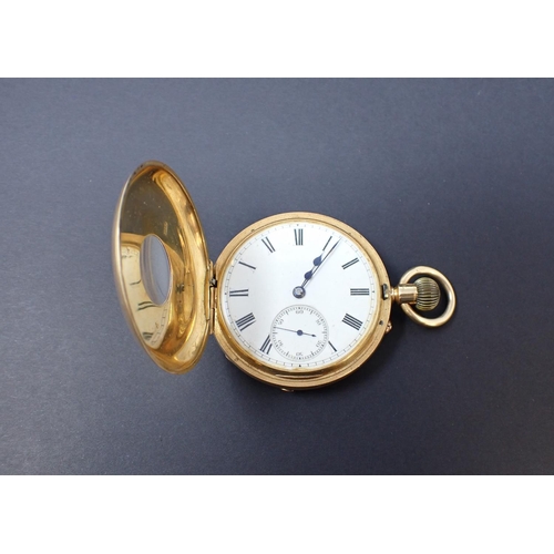 69 - A late Victorian 18ct gold cased half hunter Pocket Watch the white enamel dial with roman numerals ... 