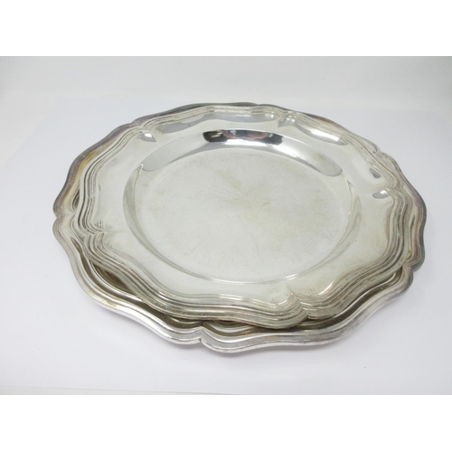 8 - A German silver shaped circular Dish with reeded rim, 12 1/2in, and a similar Alpacca plated Dish, 1... 