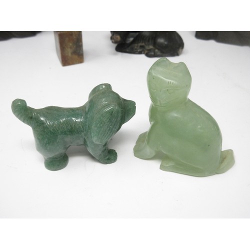 299 - A Collection of soapstone and jade type Figures, Animals, Birds, etc (19)