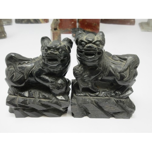 299 - A Collection of soapstone and jade type Figures, Animals, Birds, etc (19)