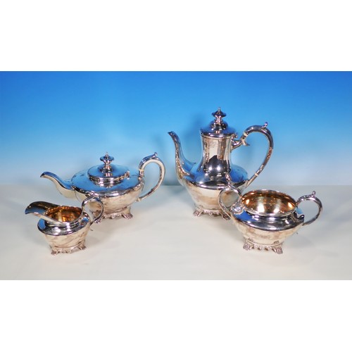 1 - A matched George IV/Victorian silver four piece Tea and Coffee Service of circular form engraved ini... 