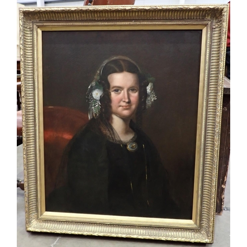 239 - ENGLISH SCHOOL, MID 19th CENTURY. Portrait of a Lady; and a Gentleman, both half-length, oil on canv... 