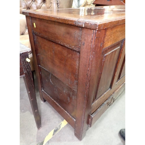 388 - An 18th Century oak Mule Chest with plain 2-panel lid above four plain fielded panel front above two... 