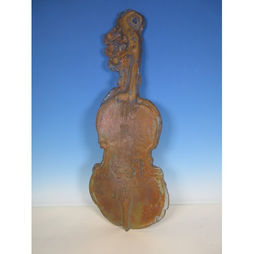 268A - A sculpted glass model of a Violin with sand coated finish 23in, signed to the back, possibly by Ama... 