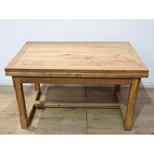 143 - A contemporary craftsman made Drawleaf Dining Table in maple with cleated thick plank top on chamfer... 