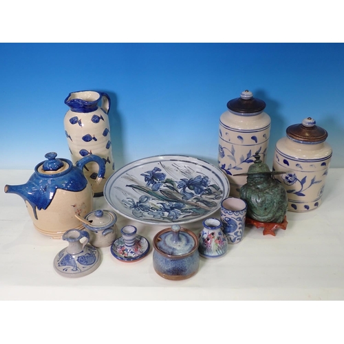 242 - A collection of Pottery including Storage Containers, Jug, Charger, cut glass Pot Pourri, three Guid... 