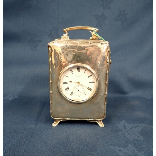 148 - A silver cased Mantel Clock formed from a pocket watch by J W Benson, London, Birmingham 1915