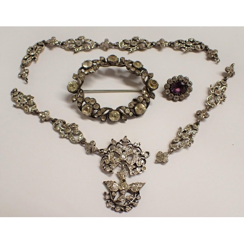 197 - Two paste-set Brooches and a Necklace A/F