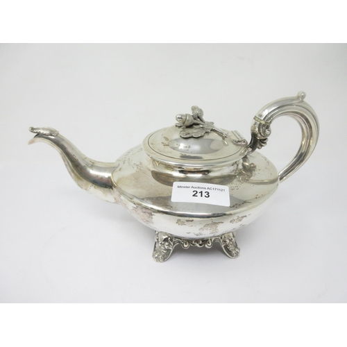 213 - A Victorian silver Teapot and Coffee Pot of compressed circular form having oak leaf and acorn finia... 