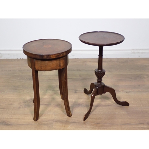 246 - An Edwardian mahogany and inlaid Plant Stand  and a mahogany Wine Table