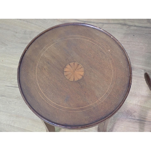 246 - An Edwardian mahogany and inlaid Plant Stand  and a mahogany Wine Table