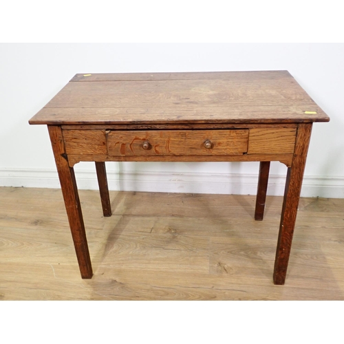 253 - An oak Side Table fitted single frieze drawer and a set of pine Wall Shelves with central cupboard d... 