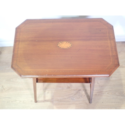 268 - A mahogany and inlaid Occasional Table with lower tier and a cane seated Bedroom Chair