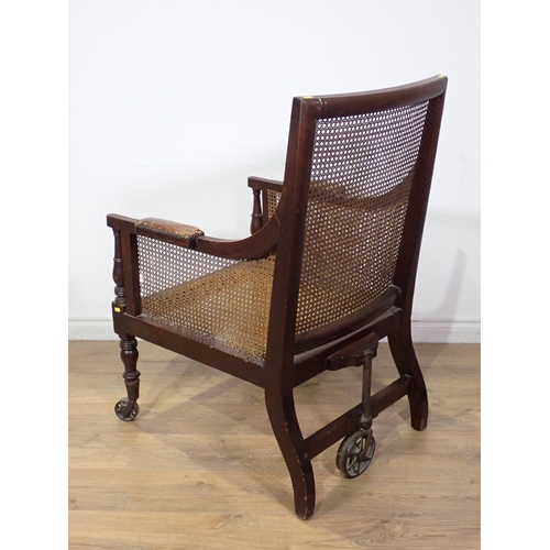 292 - A 19th Century mahogany framed Library Chair with cane infill on brass casters 3ft 8in x 2ft 1in