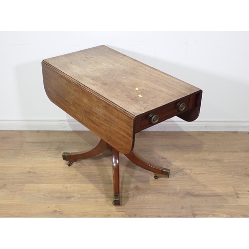 296 - A 19th Century mahogany Pembroke Table on quadruple splayed supports 3ft x 2ft 5in