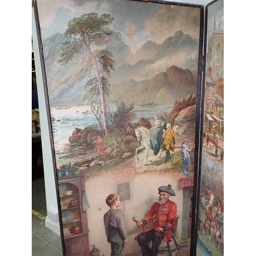 307 - A Victorian decoupage four panel Dressing Screen 6ft 8in x 5ft 7in