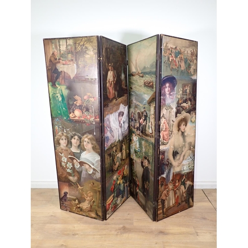 307 - A Victorian decoupage four panel Dressing Screen 6ft 8in x 5ft 7in