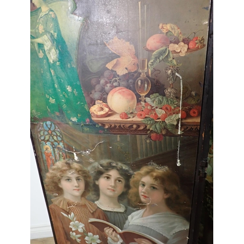 307 - A Victorian decoupage four panel Dressing Screen 6ft 8in x 5ft 7in