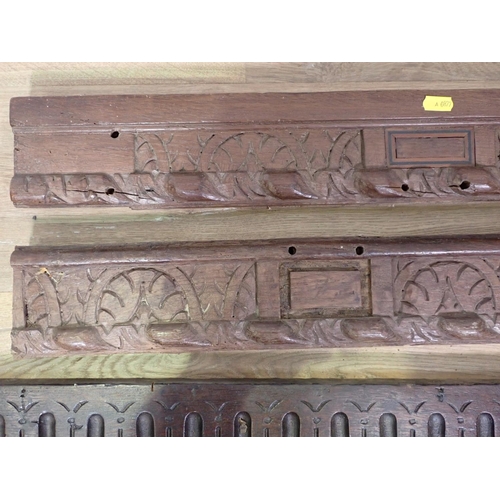 312 - Three antique carved oak Friezes