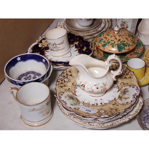 326 - Quantity of 19th and 20th Century English porcelain Cups, Saucers, Tankards, Plates, pair of Vases a... 