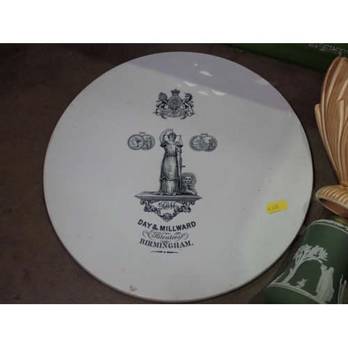 345 - A Day & Millward ceramic circular Slab, various Jugs, Tankards, Vases, Camera, collector's Plates, g... 