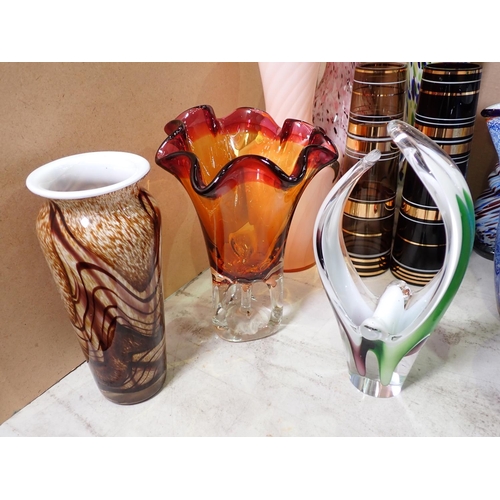 347 - A collection of Murano style and other coloured glass Vases