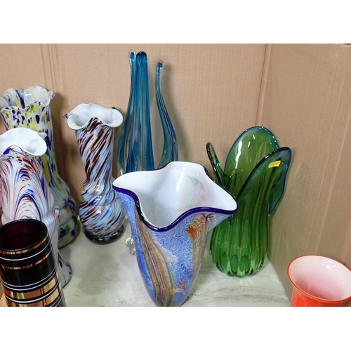 347 - A collection of Murano style and other coloured glass Vases