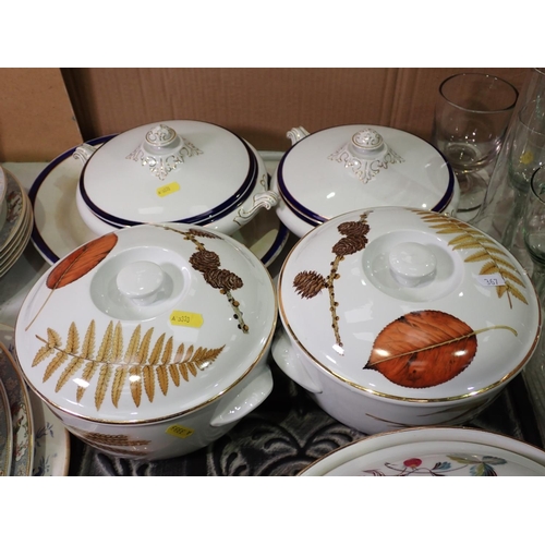 367 - Quantity of Johnson Bros Dinner ware, three Royal Worcester Tureens, embossed square metal Panel Che... 