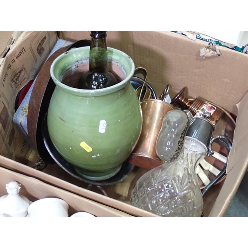 372 - Three boxes of Tureens, Jelly Moulds, glass Decanter, etc.