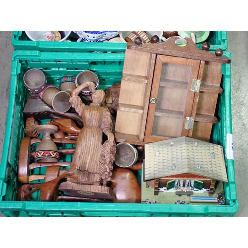 388 - Five boxes of Ornaments, Meat Plates, Souvenir Spoons, Musical House, Dishes, Teddy Bear and Doll, e... 