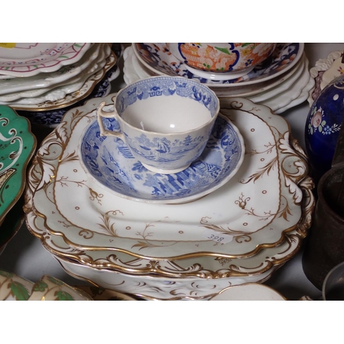 398 - A quantity of Tea Cups and Saucers, Side Plates, Jugs, blue glass Vase, etc.