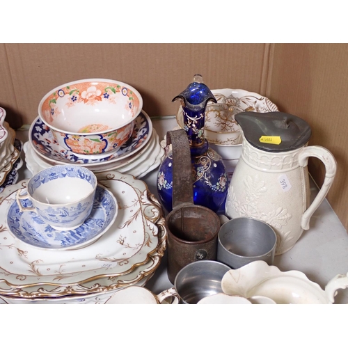 398 - A quantity of Tea Cups and Saucers, Side Plates, Jugs, blue glass Vase, etc.