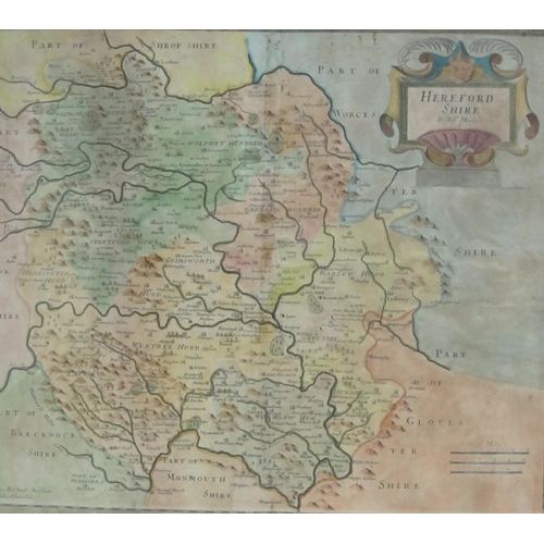 408 - JOHN SPEEDE. 'Herefordshire Described', engraved Map, coloured, 15 x 20 1/2in; together with a colou... 