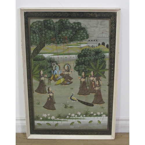 418 - INDIAN SCHOOL. Figures in a Garden, gouache, 36 x 24in; one other Indian picture depicting a Figure ... 